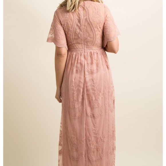 PinkBlush Lace Mesh Plus Maternity Maxi Dress 1X - Picture 3 of 13